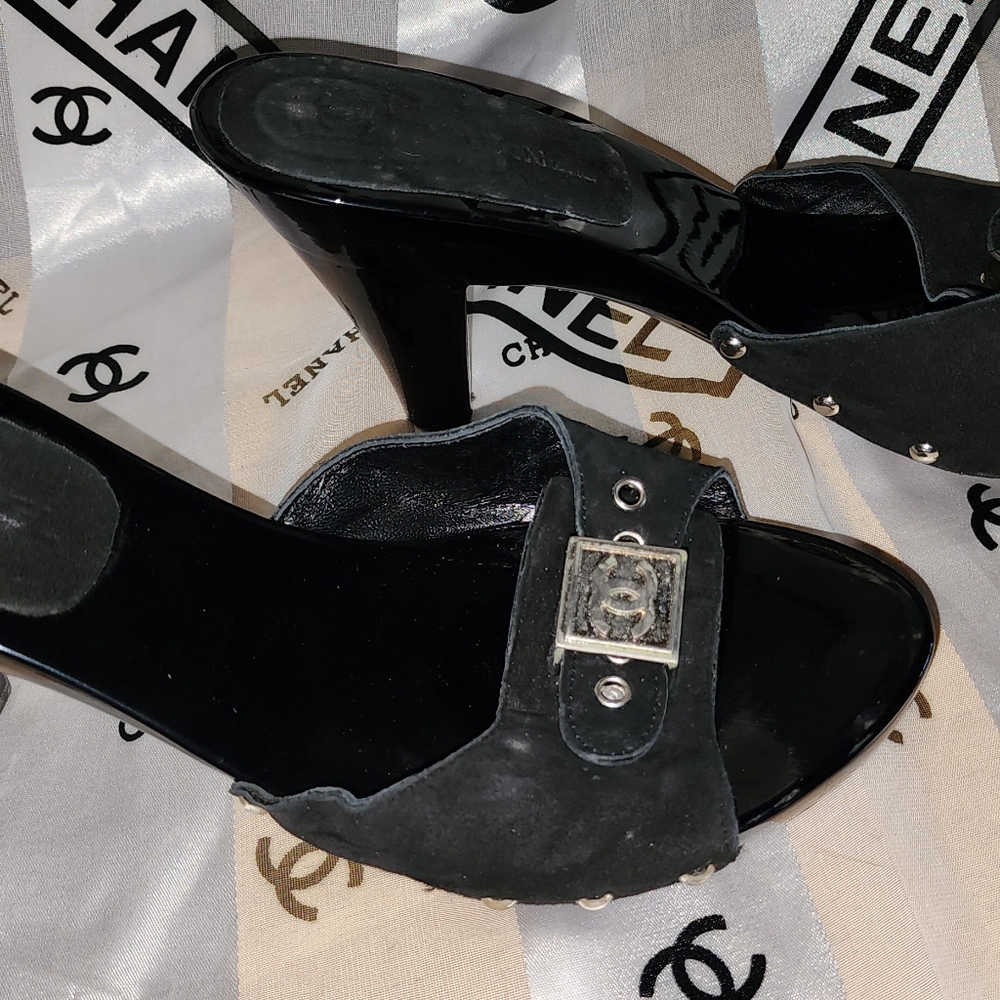 Chanel Mules, like new. Worn once, never in the rain.  Original box